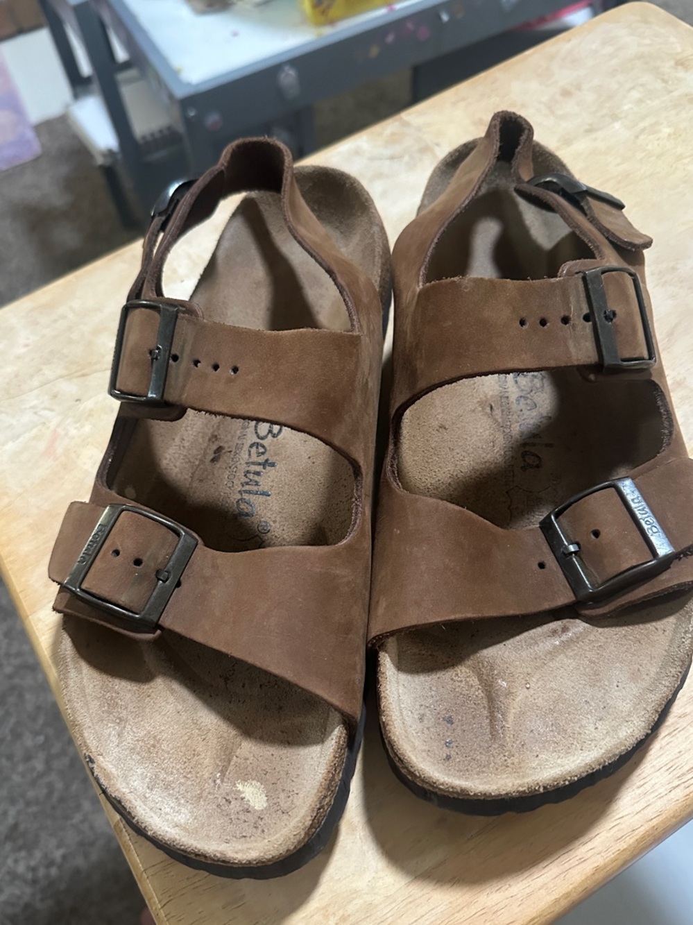 Betula by Birkenstock Brown Suede Double Buckle Sandals 10.5